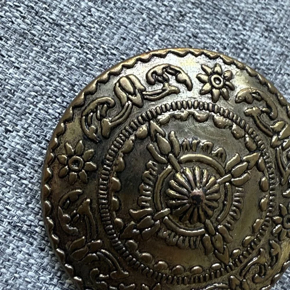 Vintage Earring Medallion Large Gold Tone Bronze Ornate Clip On